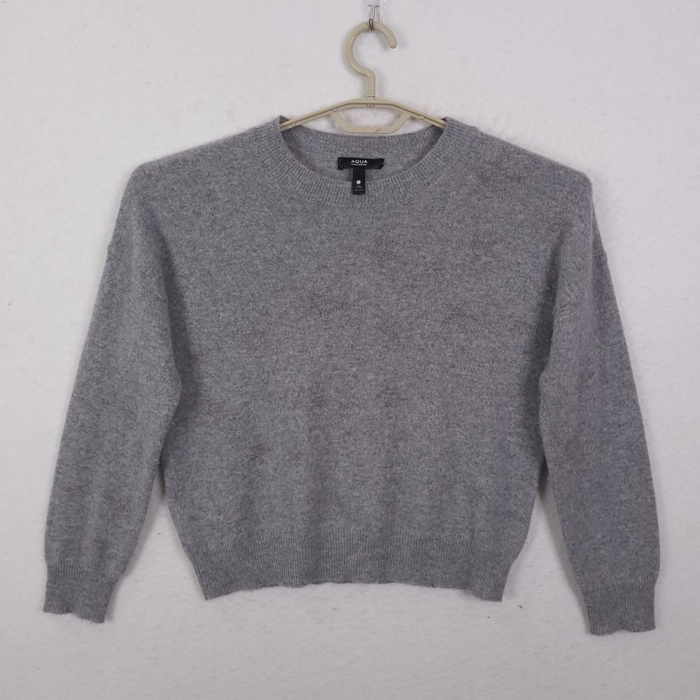 Aqua Cashmere Sweater Women Small Gray Metallic Star Crewneck Knit Top
